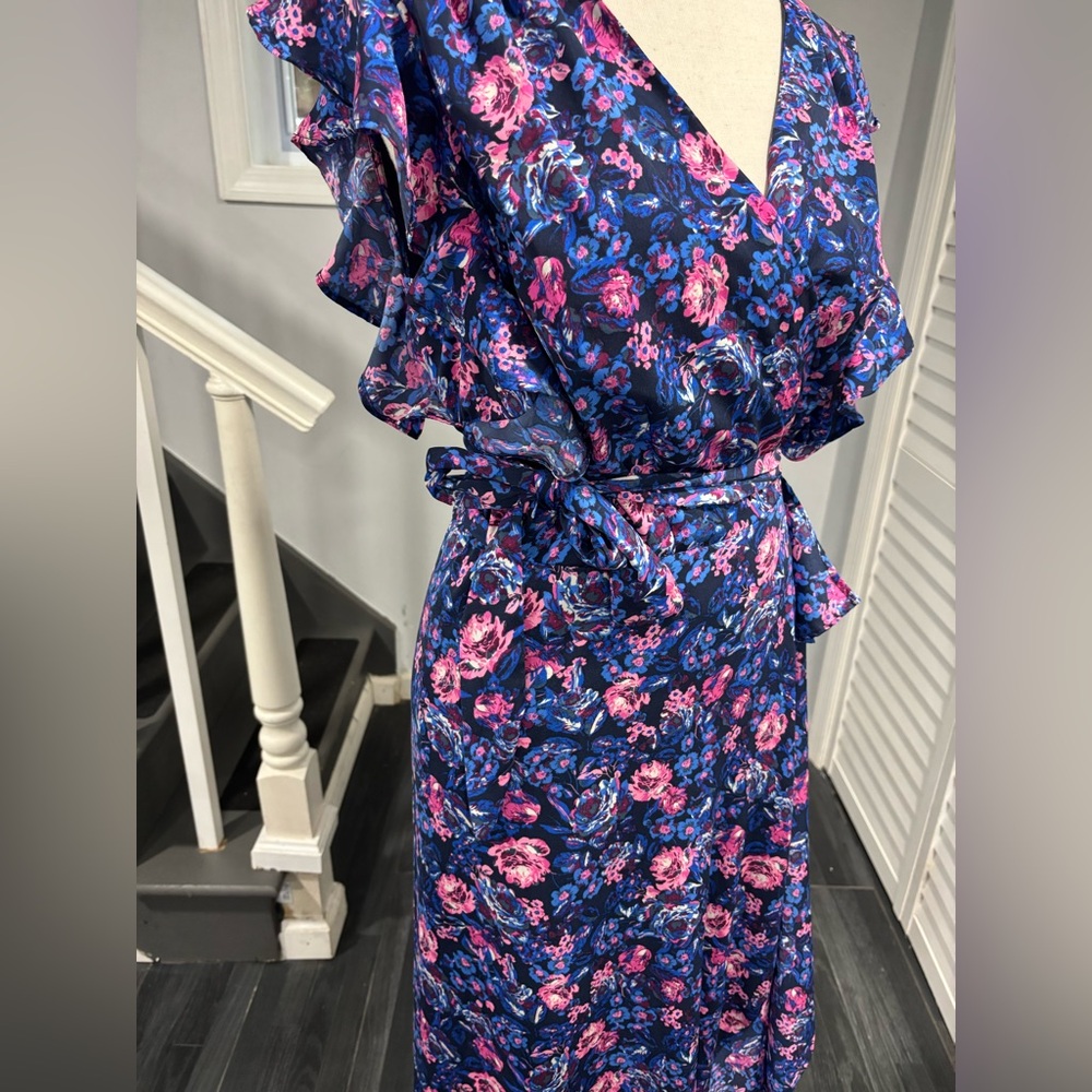 Ava & Aiden Vibrant Blue Floral Wrap Dress Size:L - Picture 8 of 12